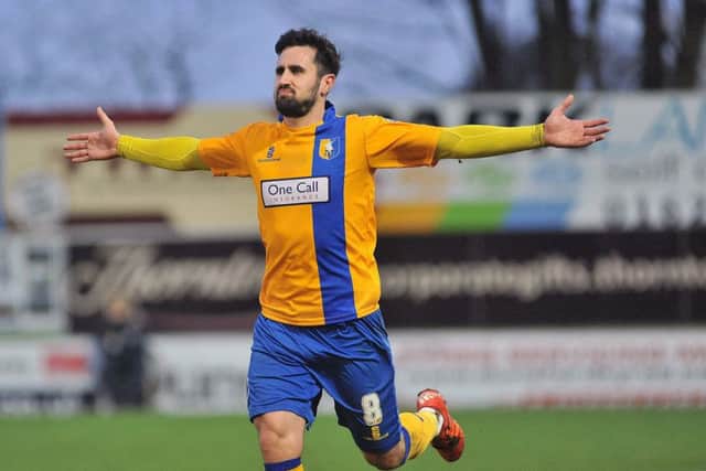 Chris Clements celebrates a Stags goal.