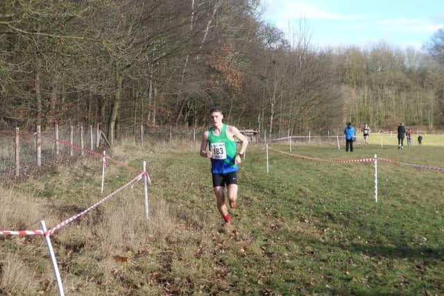 Silver-medallist Archie Rayner, of Mansfield Harriers, closing in on the finishing line at the Midlands Cross-Country Championships.