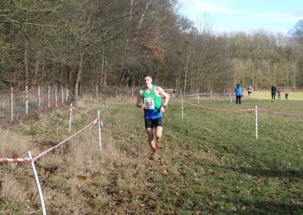Silver-medallist Archie Rayner, of Mansfield Harriers, closing in on the finishing line at the Midlands Cross-Country Championships.