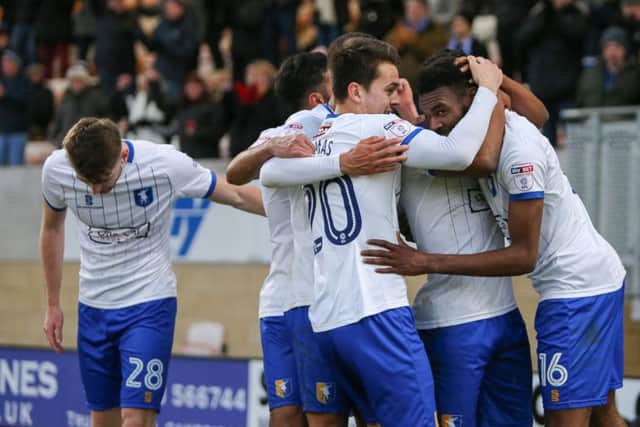 The players celebrate Shaquile Coulthirst goal- Pic by Chris Holloway