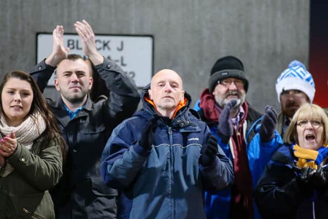 Mansfield Town 's fans at Cambridge Utd - Pic by Chris Holloway