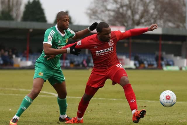 Craig Westcarr, who missed a late penalty, in action for Alfreton Town against Worcester City on Saturday. (PHOTO BY: Mark Fear)