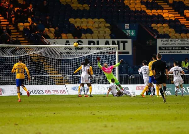 Mansfield Town goclose to scoring - Photo by Chris Holloway