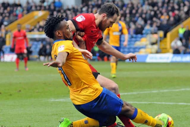 Mansfield Town v Leyton Orient.
Shaquile Coulthirst keeps the ball alive in the first half.