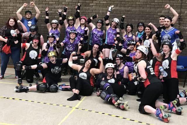 The victorious Mansfield Roller Derby squad.