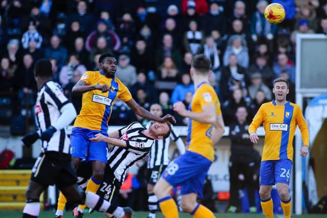 Hayden White in action on his Stags debut at Notts County. Pic by Chris Holloway