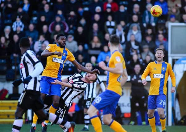 Hayden White in action on his Stags debut at Notts County. Pic by Chris Holloway