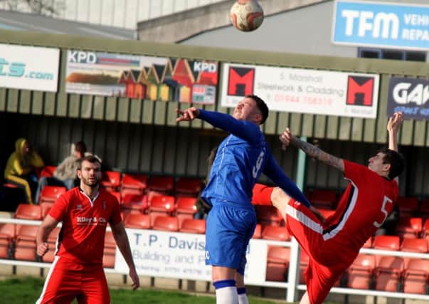 Action from Clipstones 3-1 defeat at title-chasing Pickering Town in the Toolstation Northern Counties East League. (PHOTO  BY: Daniel Walker)