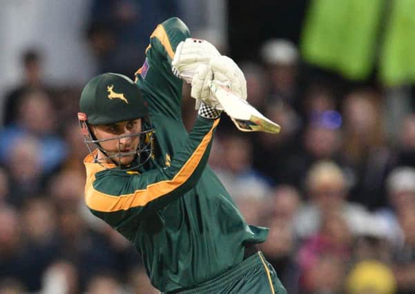 Alex Hales in NatWest T20 Blast action for Nottinghamshire Outlaws. (PHOTO BY: Simon Trafford).