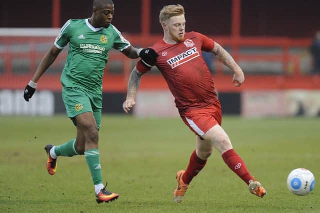 Terry Kennedy suffered a serious injury as Alfreton lost 5-0 at Curzon Ashton.  PHOTO: MARK FEAR - MARK FEAR PHOTOGRAPHY.