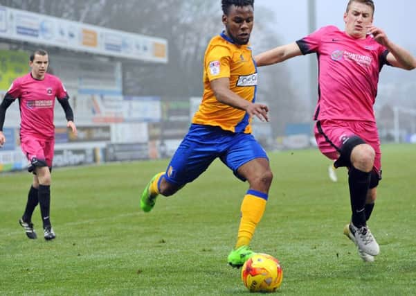 Mansfield Town v Hartlepool United.
Shaquile Coulthirst provides the cross for the Stags' first goal.
