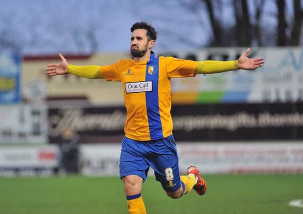 Chris Clements celebrates a Stags goal.