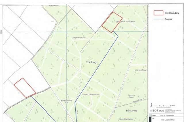 Ineos's planning documents, revealed by Friends of the Earth, include two proposed well site on the edge of the Lings outside Clipstone.(Image: Ineos Shale).