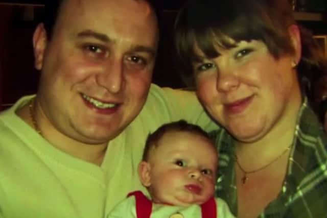 Claire Martin with her fiance Diego and son Alex after the couple settled in Italy.