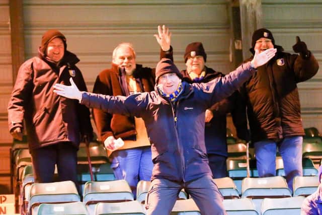 Some of Mansfield Town's 111 fans at Yeovil - Photo by Chris Holloway