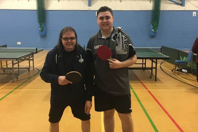 Star of the show Jack Kirkland (right), pictured with Mark Sansom, whom he beat in the Division Two singles final.