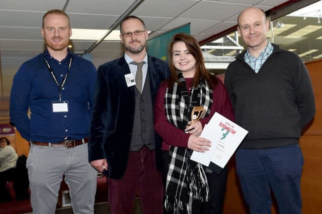Chloe Atlas at the awards ceremony with (from left) Rob Jackson, of the charity, project worker Dean Barr, of Safe Choices, and Matthew Reed, the chief executive of The Children's Society..