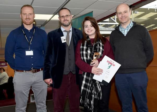 Chloe Atlas at the awards ceremony with (from left) Rob Jackson, of the charity, project worker Dean Barr, of Safe Choices, and Matthew Reed, the chief executive of The Children's Society..