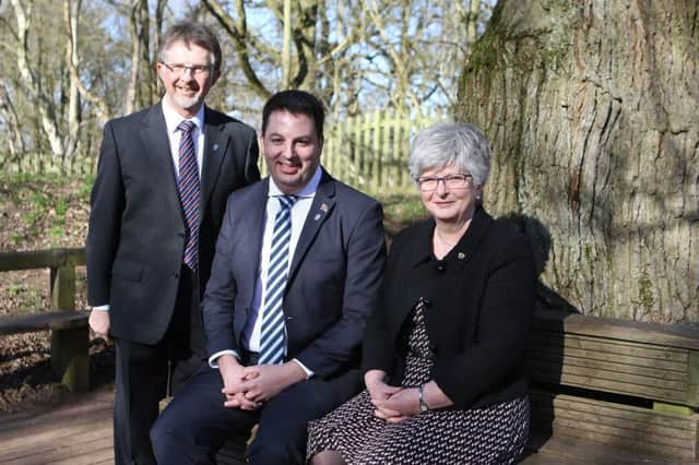 Andrew Percy with the two county council leaders Alan Rhodes and Anne Western