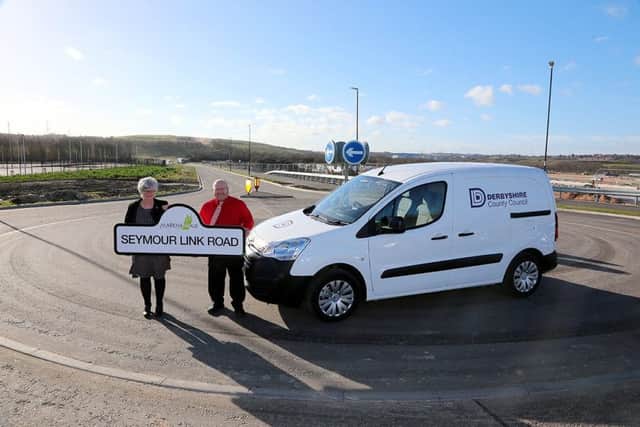 Leader of Derbyshire County Council and cabinet member for strategic policy, economic development and budget, Councillor Anne Western with Councillor Dean Collins, Derbyshire County Councils cabinet member for highways, transport and infrastructure.
