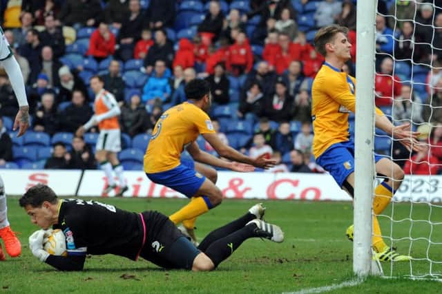 Mansfield Town v Plymouth Argyle.Frustration shows late in the second half