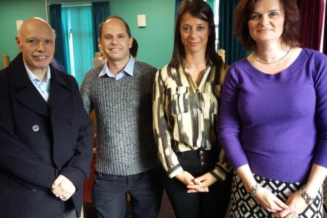 Gloria De Piero with Coun Steve Carroll and Simon and Janet Cappin, whose son Ben was hit by a car while crossing the road recently on the A60 by Harlow Wood.