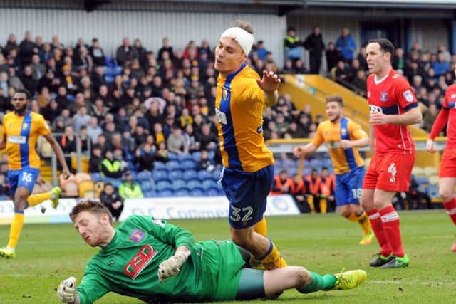 Mansfield Town v Carlisle United.Danny Rose comes close to adding to the 2-0 score line.