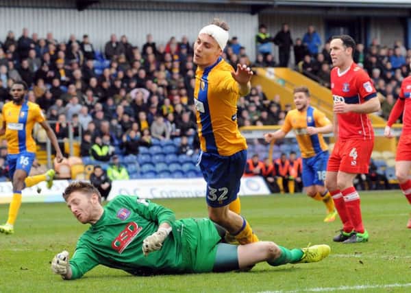 Mansfield Town v Carlisle United.
Danny Rose comes close to adding to the 2-0 score line.