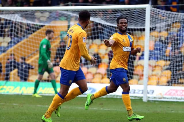 Mansfield Town v Carlisle UnitedEnglish League Football - Sky BET League TwoField Mill, Mansfield, England18th March 2017Mansfield Town's Shaq Coulthirst celebrates making it 2-0 with fellow scorer Matt GreenPicture by Dan Westwelldan.westwell@btinternet.com07793 733140