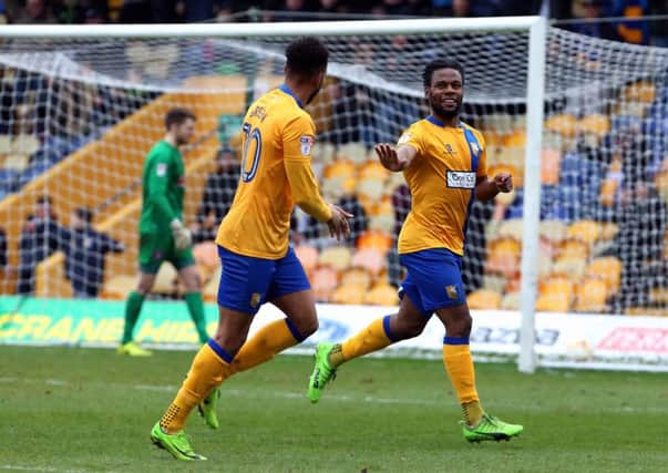 Mansfield Town v Carlisle United
English League Football - Sky BET League Two
Field Mill, Mansfield, England
18th March 2017

Mansfield Town's Shaq Coulthirst celebrates making it 2-0 with fellow scorer Matt Green

Picture by Dan Westwell

dan.westwell@btinternet.com
07793 733140
