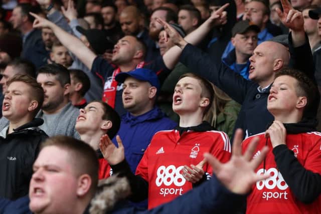 Forest fans during the game with Derby County.