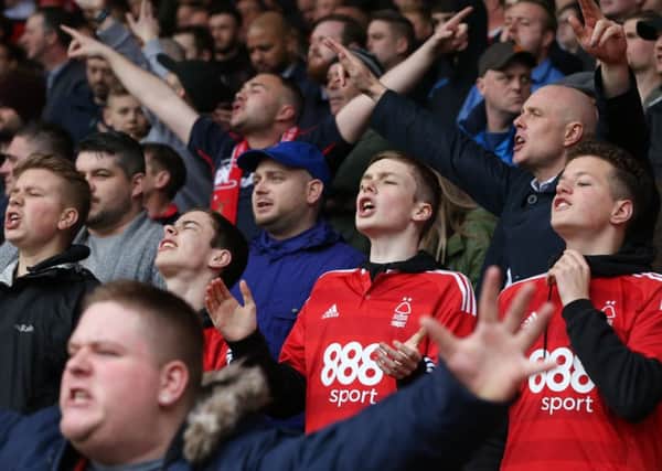 Forest fans during the game with Derby County.