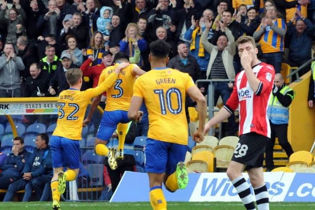 Mansfield Town v Exeter.
Mal Benning gets the applause after putting Mansfied in front in the first half.