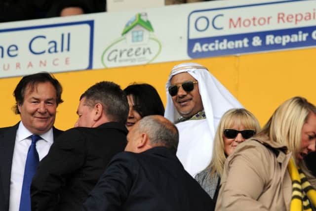 Mansfield Town v Exeter.Mr Mansour Cin Hamad Al Stagni with John Radford. April Fool?
