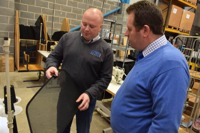 Car Shades boss Steve Giles (left) chatting to MP Mark Spencer.