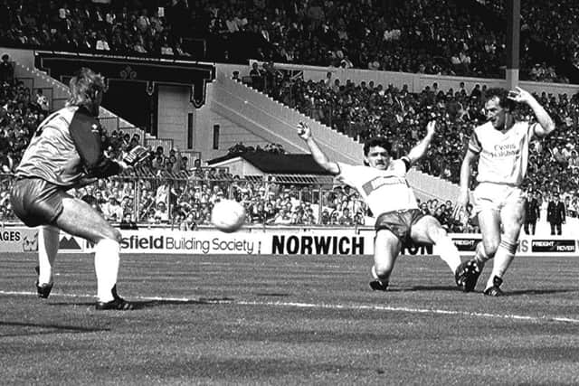 1987 Stags Freight Rover Final at Wembley Stadium
Kevin Kent scores the winning goal