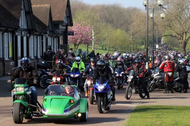 The riders start off from the forrest.