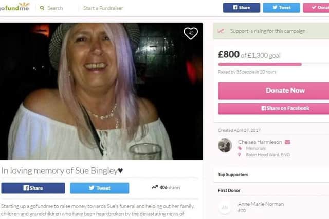 A fundraising appeal has been launched In loving memory of Sue Bingley, who was killed in an accident on Thursday.
