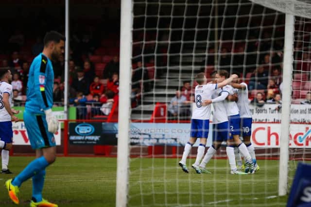 Mansfield Town's Danny Rose celebrates his opening goal - Photo by Chris Holloway