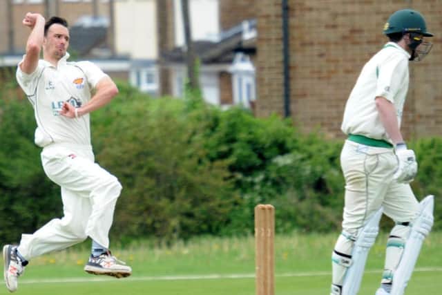 Hucknall v Cuckney.
Lewis Bramley in bowling action for Cuckney.