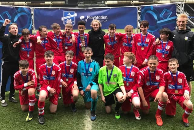 National champions Ashfield School with Everton midfielder Tom Davies