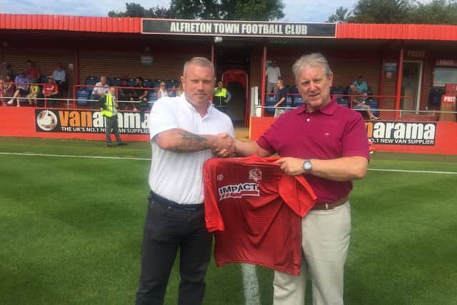 Alfreton chairman Wayne Bradley with newly appointed academy manager Jamie Brough