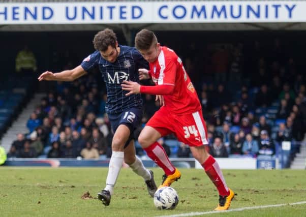 Will Atkinson in action for Southend against Chesterfield
