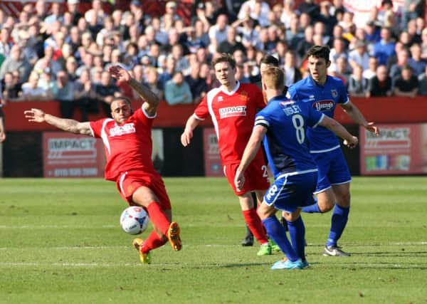 Craig Disley pictured here in action against Alfreton when at Grimsby