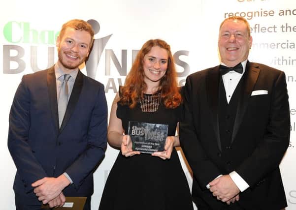 Plastek UKs Agnieszka Osmola (centre) receives the apprentice of the year accolade from James Godsell (left) and Mick Shaw at last year's Chad Business Awards.