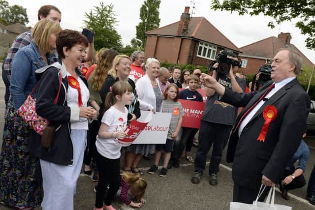 Former deputy prime minister Lord John Prescott visits Labour candidate Alan Meale and supporters at Ladybrook Community Centre, Mansfield.