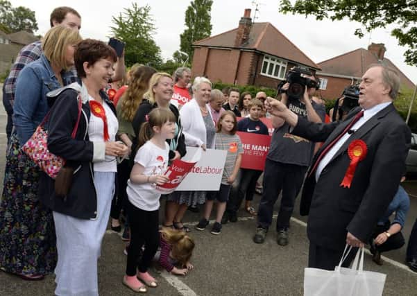 Former deputy prime minister Lord John Prescott visits Labour candidate Alan Meale and supporters at Ladybrook Community Centre, Mansfield.
