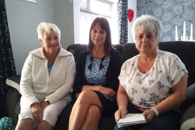 MP Gloria De Piero with worried Pauline Bray and her elderly mums sister, Cath Drabble.