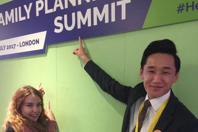 Mansfield teenager Eleanor Frost and another delegate at the global Family Planning Summit, hosted by the UK government.