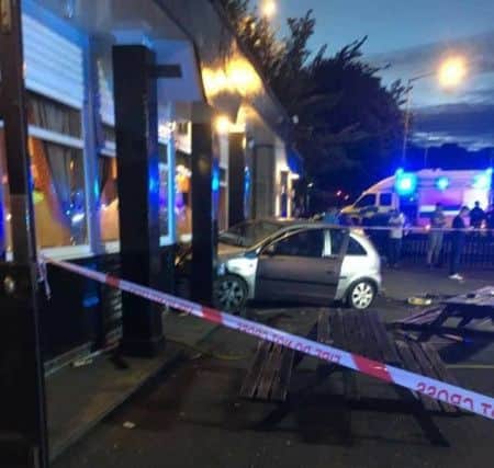 A car smashed intot he Staff of Life pub at Sutton on Sunday July 2.